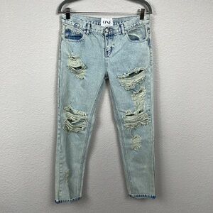 New One Teaspoon Awesome Baggies Jeans Distressed Destroyed Light Wash Sz 26